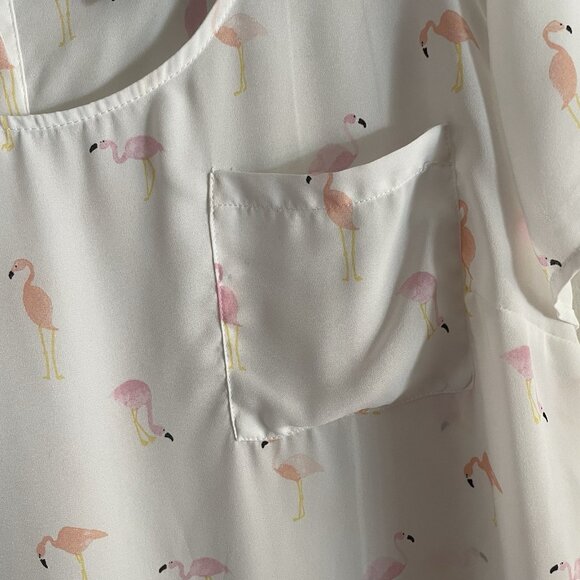 Torrid Women 3X Flamingo Print Abbey Georgette Button Back Short Sleeve Blouse - Picture 5 of 10